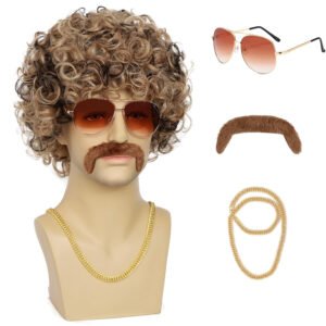 Disco 70s 80S Cosplay Wig Mens Afro Curly Wig Mixed Brown