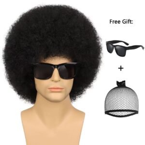 Mens Disco 70s Wig Black Afro Kinky Curly Wig