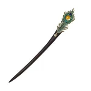Black Ebony Chinese-style Hairpin with Green Peacock Feather Style Ornament