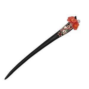 Black Ebony Chinese-style Hairpin with Red Plum Blossom