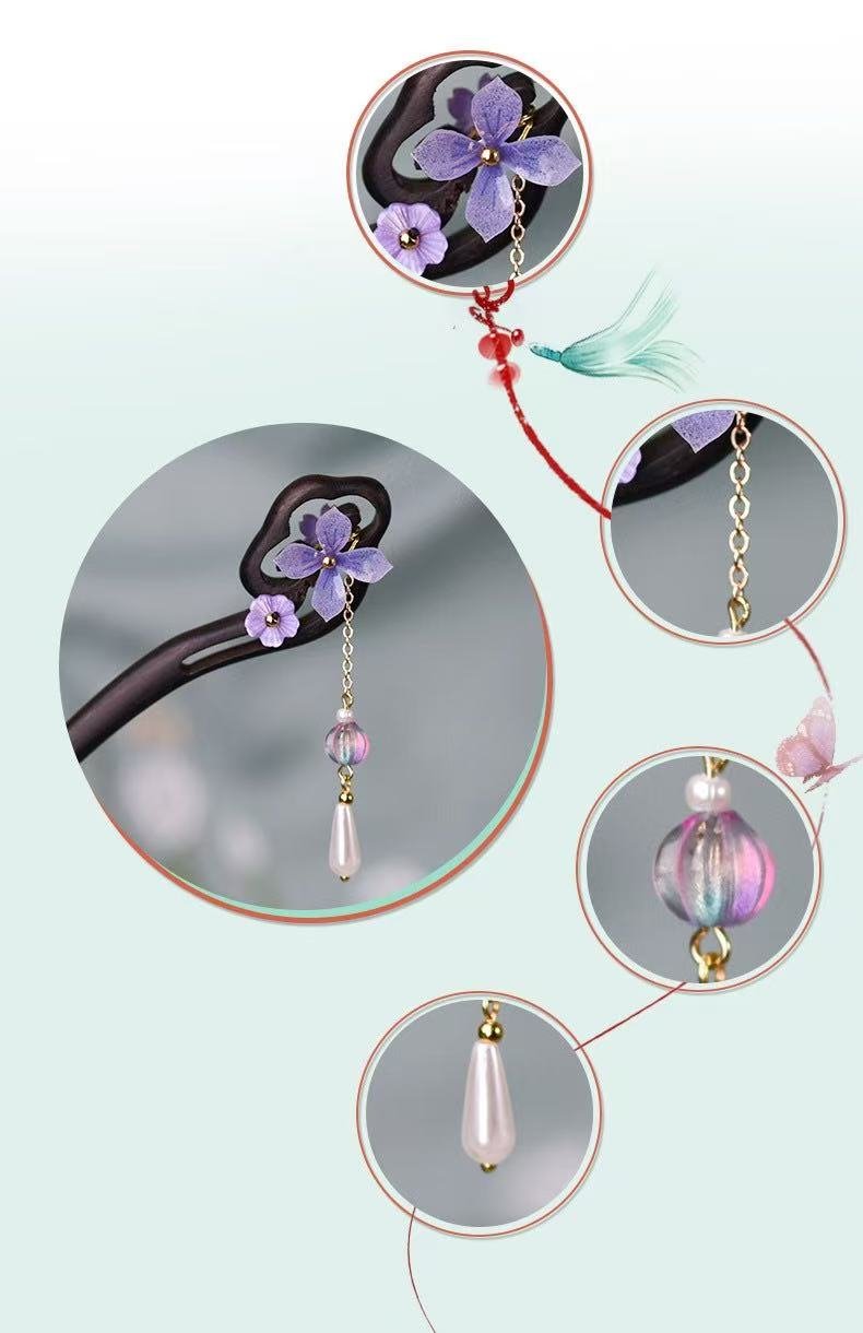 Black Ebony Chinese-style Hairpin with Purple Freesia Pendant - Image 5