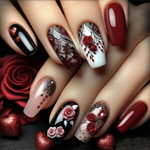 Red Rose Press on Fake Nails